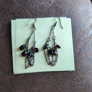 2$ Add On⭐ Elegant Silver and Dark Red Dangle Earrings